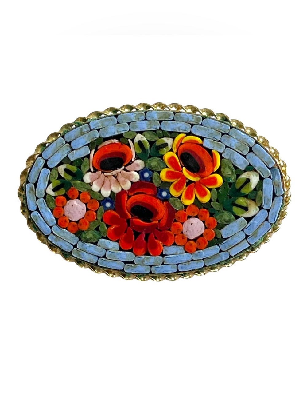 Vintage Mid-Century Italian Mosaic Floral Brooch